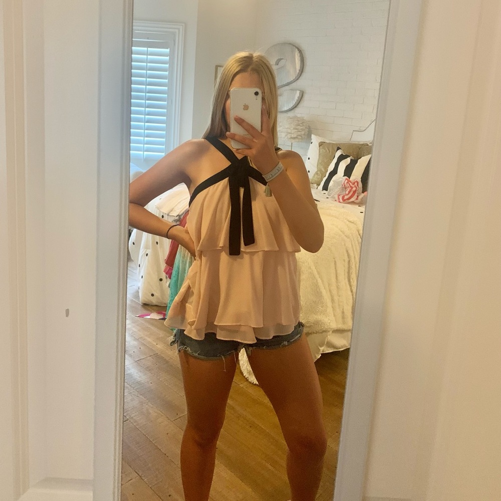 Ruffle Tank w/ Black Tie & Accents (Womens S)